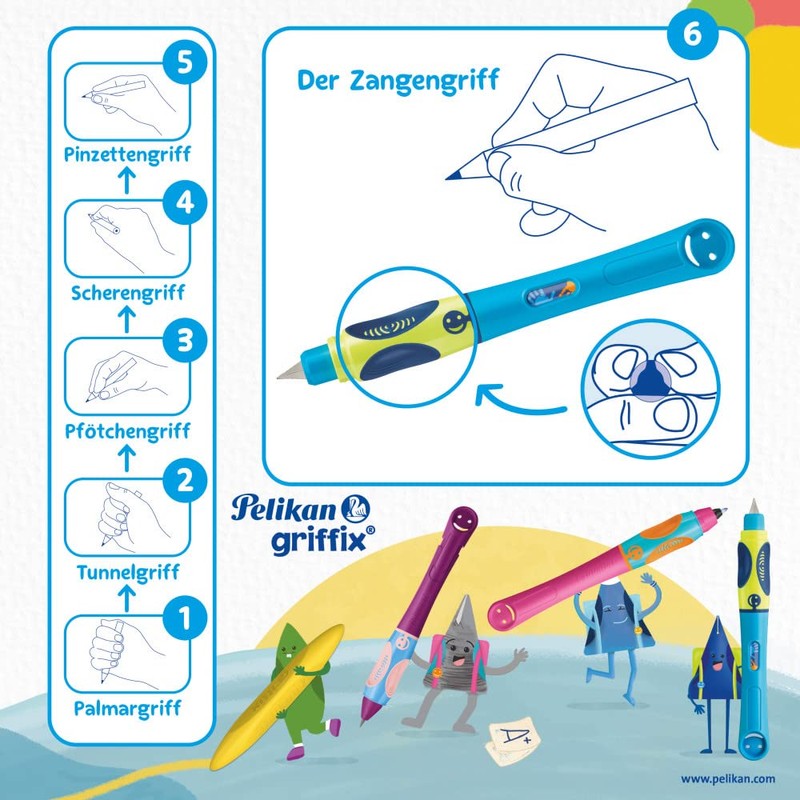 Griffix Rollerball Pen for Left-Handed Users, Neon Fresh Blue Pelikan