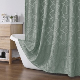 Simplebrand Sage Green Shower Curtains for Bathroom 72x72 Inches, Jacquard Geometric Fabric Shower Curtains, Boho Hotel Spa Luxury Bath Shower Curtain Set, Machine Washable Bathroom Shower Curtain