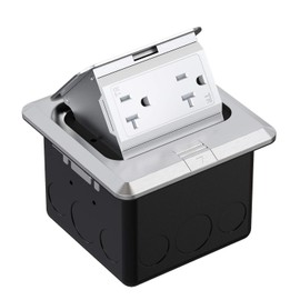 WEBANG Pop Up Floor Outlet Covers Box with 20 Amp Stainless Steel TR Receptacle Outlet, 1 Pack, Silver