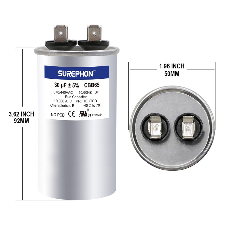 SUREPHON 30 Mfd Capacitor 370V/440V Round Run Start Capacitor for