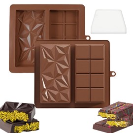 Schokoladenform Silikon, Schokoladenform, 2 Stück 2 in 1 Tief Schokoladentafel Form, Silikonform Schokoladentafel mit Schaber, Schokoladen Form für Schokolade Praline SüßIgkeiten