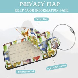 Cute Dinosaur 2 Pack Luggage Tag for Suitcases Cartoon PU Leather Bag Travel Suitcase ID Identifier Baggage Tags for Women Men Travel
