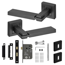 Decoranddecor Nexus Black Internal Door Handles – Aluminium Handle Sets with Lock and Keys – Sleek and Durable Design for Wooden Interior Doors in Homes, Offices, and Bedrooms