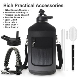 DYSANKY 1 Gallon Water Bottle Insulated | Thickened Stainless Steel Vacuum Metal Water Jug | Portable Sports Large for Gym and Hiking with Straw, Carrier Bag, Handle Strap | BPA-Free 128 oz