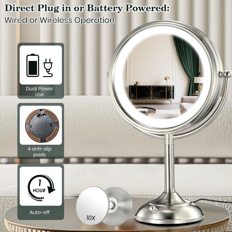 VESAUR 11.8" Extra Large 17" Tall Lighted Makeup Mirror, 1X/5X/10X