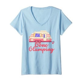 Gone Glamping Nature Camping Trip Campfire Glamper V-Neck T-Shirt