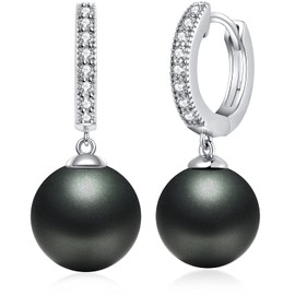 Black Pearl Earrings Womens Black Pearl Earrings 10mm Black Pearl Earrings for Women 925 Sterling Silver Black Pearl Drop Earrings Pearl Diamond Earrings Black Faux Pearl Earrings Stud