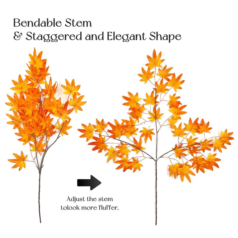 SNAIL GARDEN 4 Pcs Artificial Maple Leaves with Stem,Silk Maple