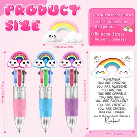 TaoBary 30 Sets Rainbow Motivational Support Multicolor Ballpoint 4-in-1 Pen for Student Teacher Back to School Gift Bulk Inspirational Cards Squeeze Mini Stress Relief Ball for First Day Class