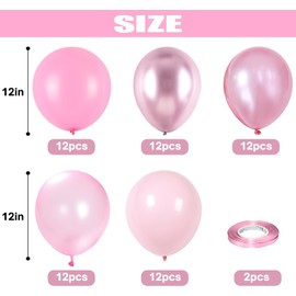 Balloons Pink, Pack of 60 12 Inch Metallic Pink Light Pink Macaron Pink Helium Balloons for Girls Baby Shower Birthday Decoration Wedding Party Decoration