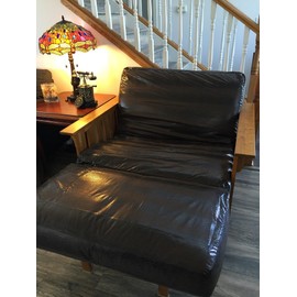 OctoRose Leather Like Brown and Bonded Micro Suede Reversible 3 Side Zipper Futon Chair Ottoman Cover 28x21+6" (inch) (Leatherlike-Brown, ChairOttoman(28x21+6"))
