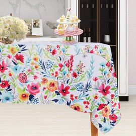 LUSHVIDA Easter Fabric Rectangle Table Cloth, Polyester Easter Flower Spring Tablecloth, Table Cover Protector for Holiday, Party, Wedding, Birthday, Decoration Use, 60 x 120 Inch, Blooming Flower