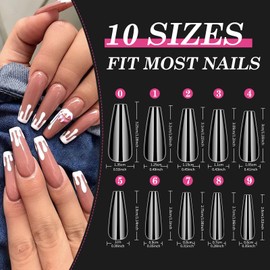 Venares Nail Tips Set with Glue, 500 Pieces Artificial Nails Set 10 Sizes Nail Tips for Gel Nails, Fake Nails Tips for Gel Nails Set, Soft Gel Nails Tips Set with Glue