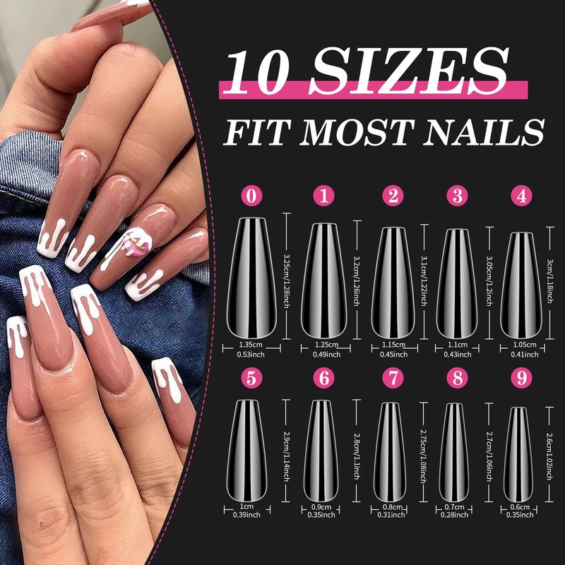 Venares Nail Tips Set with Glue, 500 Pieces Artificial Nails