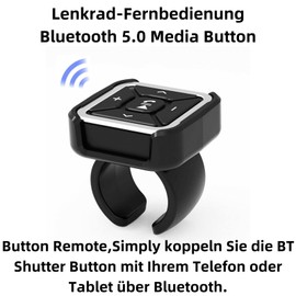 D62CS Bluetooth 5.0 Fernbedienung für Auto – Lenkrad-Media-Button mit Halterung, Musiksteuerung und Telefonieren, kompatibel mit iOS und Android