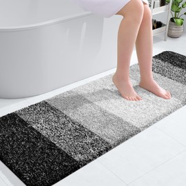 OLANLY Bathroom Rug Mat 59x20, Extra Soft and Absorbent Microfiber Bath Rugs, Non-Slip Plush Shaggy Bath Carpet Runner, Machine Wash Dry, Bath Mats for Bathroom Floor, Tub and Shower, Black