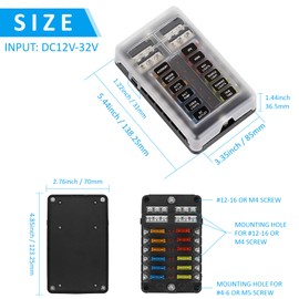 WENLISELL 12 Way 12V Fuse Box, Blade Fuse Board Holder with LED Indicator and Protection Cover, 12V Fuses Block for Car Automotive, Boat, RV, Marine, Truck, SUV