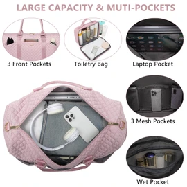Women Duffle Weekender Travel Bag: Large Duffel Bags with Shoe Compartment Carry On Overnight Tote Bag with Wet Pocket Toiletry Bags Weekend Gym Yoga Hospital Bag for Labor and Delivery Pink 3Pcs Set