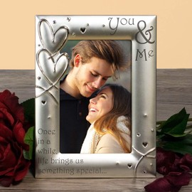 You & Me, Couples, Romance, Silver Plated, Velvet Backed, Photo Frame, Matt and Gloss Silver Hearts and Crystals Design, Engraved with "Once in a while, life brings us something special..." Perfect for Boyfriend, Girlfriend, Wedding, Engagement, Civil Pa