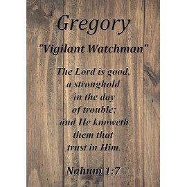 Gregory "Vigilant Watchman" Keepsake Name Meaning Card with Bible Verse