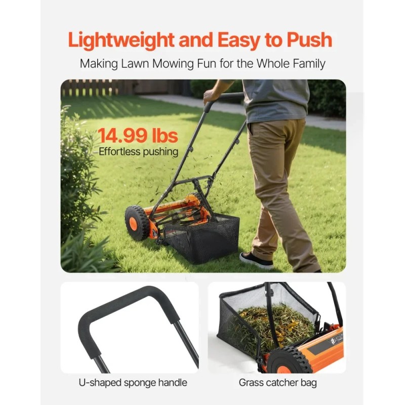 Vevor Push Reel Lawn Mower 16 Inch, 5 Blades Manual