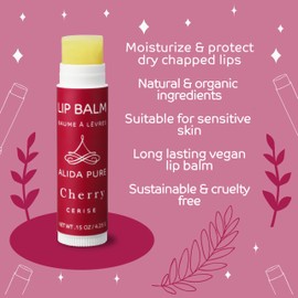 ALIDA PURE Cherry Lip Balm Collection, Vegan Lip Balm Set, Beeswax Free, with Avocado Oil, Organic Jojoba Oil, and Vitamin E, Natural Moisturizer for Dry, Chapped Lips, 3 Tube Set