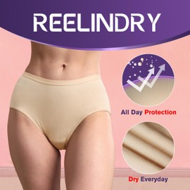 REELINDRY REELINDRY Incontinence Underwear for Women Washable Absorbent Leak Proof Bladder Control Mid Waist Postpartum Panties 3 Pack (3 Beige, M)