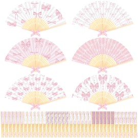 Roowest 36 Pcs Pink Bow Folding Hand Fan Bulk Coquette Bow Party Favors Folding Handheld Fan for Women Birthday Bridal Bachelorette Shower Wedding Party Supplies