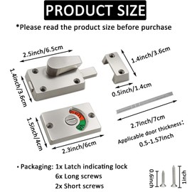 1Pack Latch Indicating Lock,Silver Latch Indicator Bolt,Privacy Partition Indicator Lock with Occupancy Indicator,Toilet Public Toilet Bathroom Stall Door Latch Lock