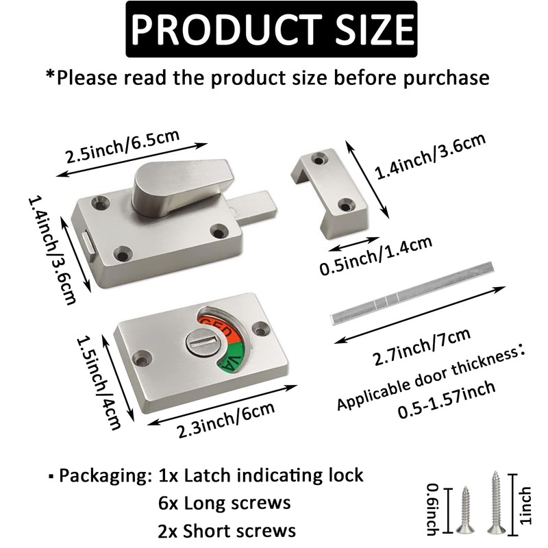 1Pack Latch Indicating Lock,Silver Latch Indicator Bolt,Privacy Partition Indicator Lock