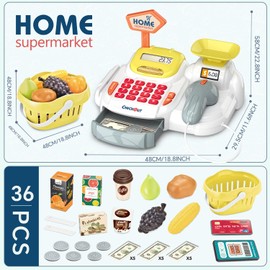 Sotodik Pack of 26 Cash Register Supermarket Cash Register Electronic Cash Register with Scanner Cash Register Game Cash Register with Lights and Sound Role Play for Children (Yellow)