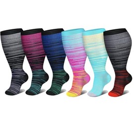 YEYSXSY 6 Pairs Plus Size Compression Socks Wide Calf for Women & Men 20-30 MMHG Wide Calf Extra Large Knee High Stockings Support Socks 2XL