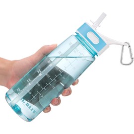 VENNERLI Water Bottle with Straw and Time Marking, Sports Water Bottle BPA Free Leak Proof Dishwasher Safe Reusable Tritan Drinks Bottle Durable Motivational for Adults Outdoor 800ml