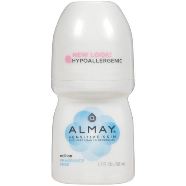 Almay Anti-Perspirant & Deodorant, Sensitive Skin, Roll-On, Fragrance Free 1.7 oz (Pack of 12)