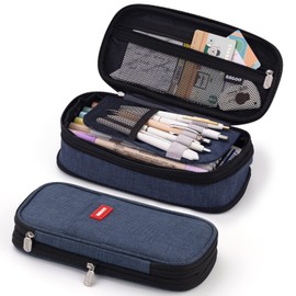 ANGOOBABY Large Pencil Case, Pen Case For Girls & Boys, Elementary School, High School, College Students, Adults (Navy)