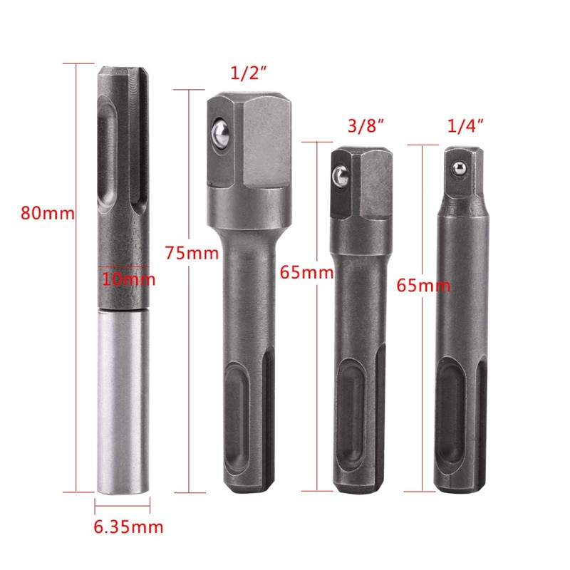 4 pcs SDS Plus Socket Adapter Set, SDS Plus Shank