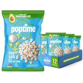 Poptime Popcorn Bags – Sea Salt Popcorn With a Hint of Lime, Healthy Snack Popped With Heart-Healthy Avocado Oil, Crunchy, Zesty, Gluten Free, Vegan, Low Calorie, Non-GMO, Kosher - 4.5 oz - Pack 12
