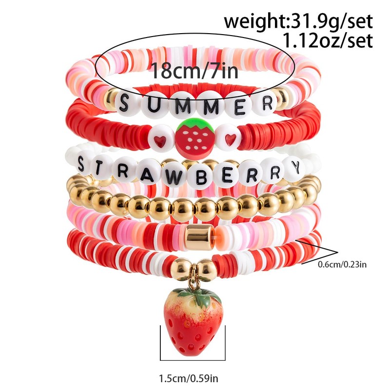 Yecomsy Strawberry Polymer Clay Stacktable Bracelets Colorful Strawberry Heishi Clay