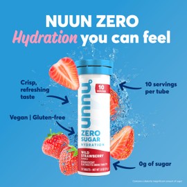 Nuun Nuun Zero Sugar Hydration Electrolyte Tablets - Sodium, Potassium, Chloride, Calcium, Magnesium, Light & Delicious Fruit Flavors, No Sugar, Gluten Free, Vegan, Wild Strawberry (80 Total Servings)