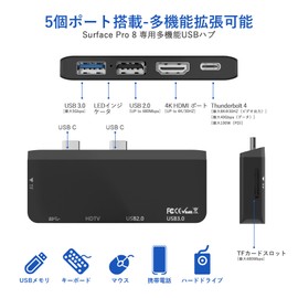 Surface Pro 8 USB Hub 4K HDMI Port + USB-C Thunerbolt 4 (Display+Data+PD Charging) + USB3.0 + USB2.0 + TF (Micro SD) Card Slot Multiport Surface Pro 8 Hub Triple Display (Surface Pro 8+HDMI+USB C)