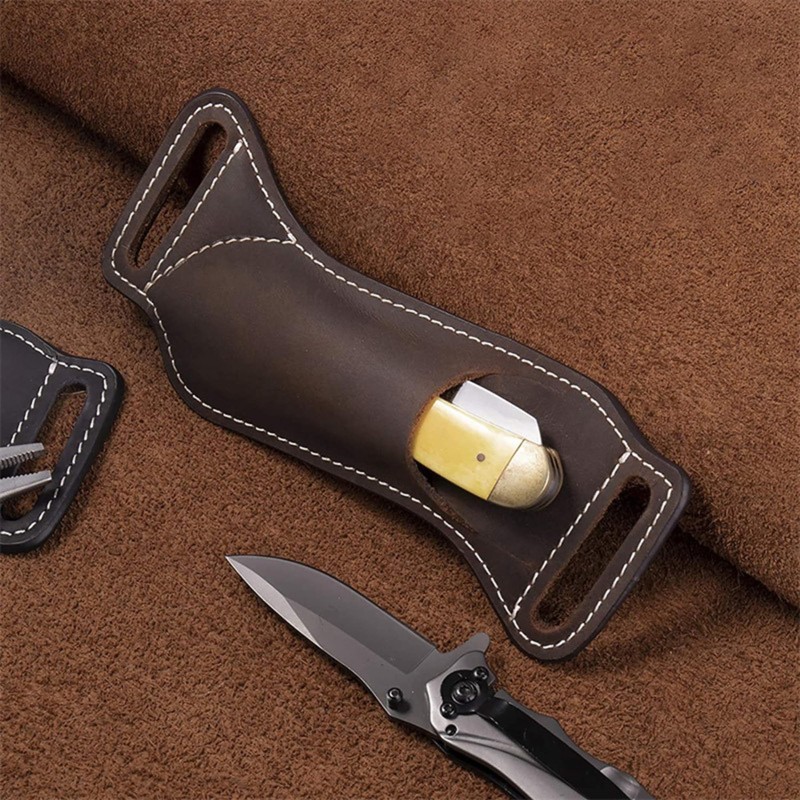Leather Belt Knife Sheath, Knife Holster for Pocket Knives, EDC