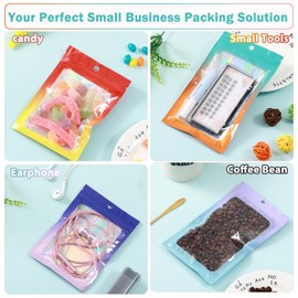 200 Pcs Holographic Mylar Bags for Food Storage 5x8 Mylar Bags with Window Purple/Blue Resealable Bags for Food Smell Proof Bag Freeze Dried Bags Candy Packaging Cookie Bags Jewelry Bags