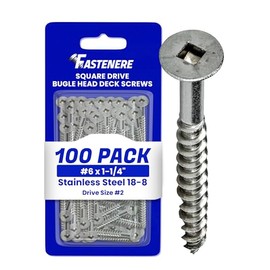 #6 x 1-1/4" Deck Screws 18-8 Stainless Steel, Square Drive, Type 17 Wood Cutting Point, Quantity 100, Size Number 6 x 1-1/4" Long by Fastenere