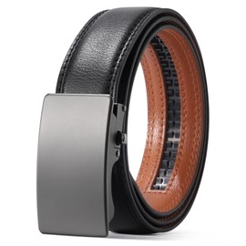 AWAYTR Ratchet Leather Belt for Men - Genuine Leather Black and Brown Belt for Dress Casual Pants (Gunmetal Buckle-Black,Fit Waist 28"-34")