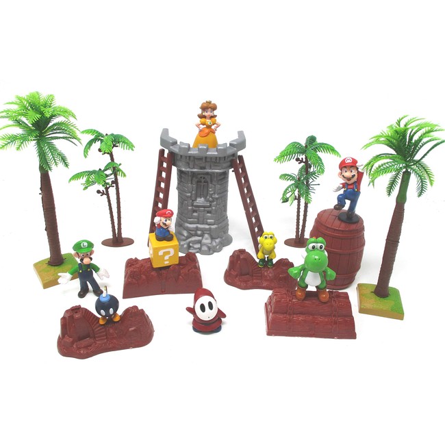 Party Suplies Super Mario Brothers 17 Piece Playset Featuring Random Mario Character Figures and Accessories