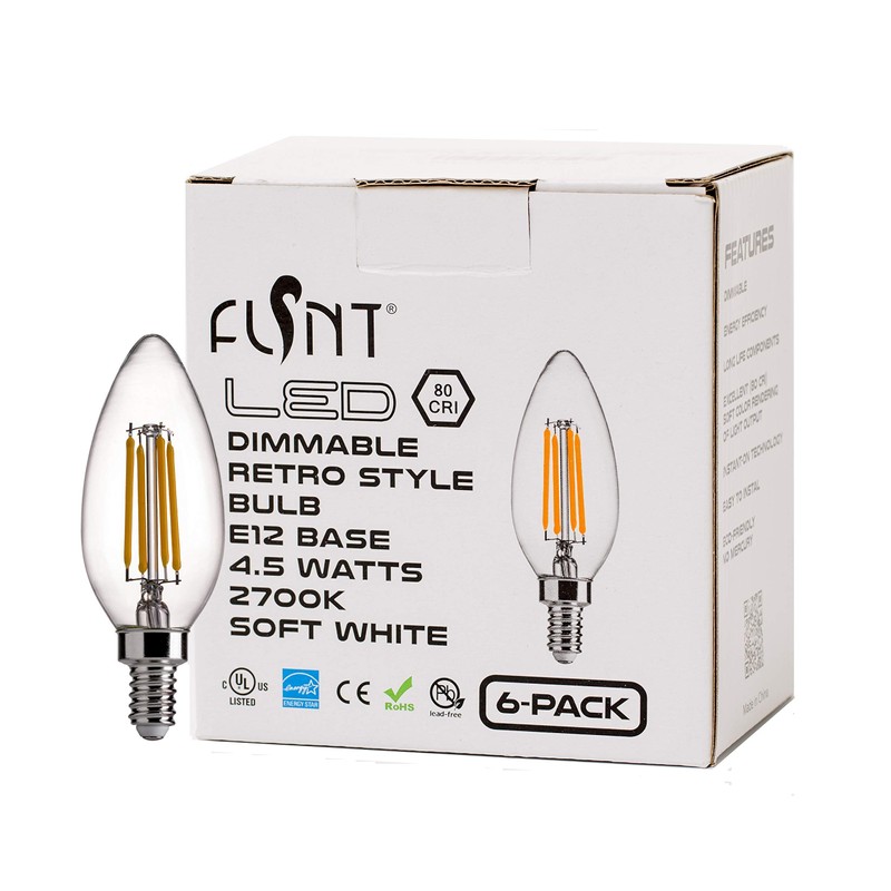 FLSNT 60W Equivalent LED Chandelier Light Bulbs, Dimmable, E12 Base,