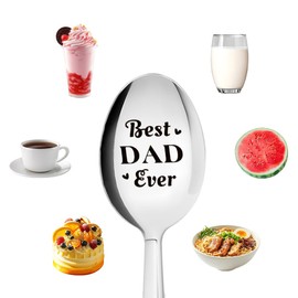 Father Dad Fathers Day Gift from Daughter Son Stainless Steel Best Dad Ever Engraved Coffee Tea Spoon for Daddy Stepdad Papa Retirement Birthday Christmas Xmas Gift