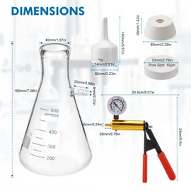 FOUR E'S SCIENTIFIC 500mL Buchner Funnel Filtering Kit with Hand-held Vacuum Pump, 500mL Lab Vacuum Flask, 100 Pcs Filter Paper, Rubber Stoppers Set