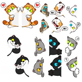 ZUKIDA Cute Cat Car Sticker Decal (9 Pcs) Funny Cartoon Cat Gift Goods Party Supplies Bumper Decal for Car Truck Wall Window Laptop Snowboard Decoration (L)