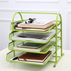 Desk File Organizer 4 Tiers Metal Mesh Large Capacity Easy Assembly Desktop File Organizer Green